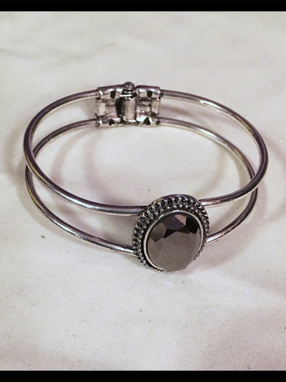 Silver Open Double Band Hinged Cuff Bracelet